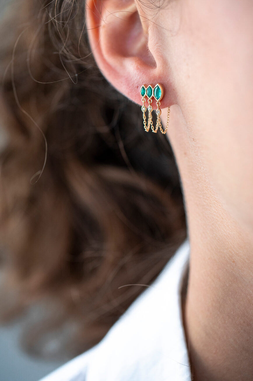 CELINE DAOUST | Triple Marquise Emeralds Chain Earring