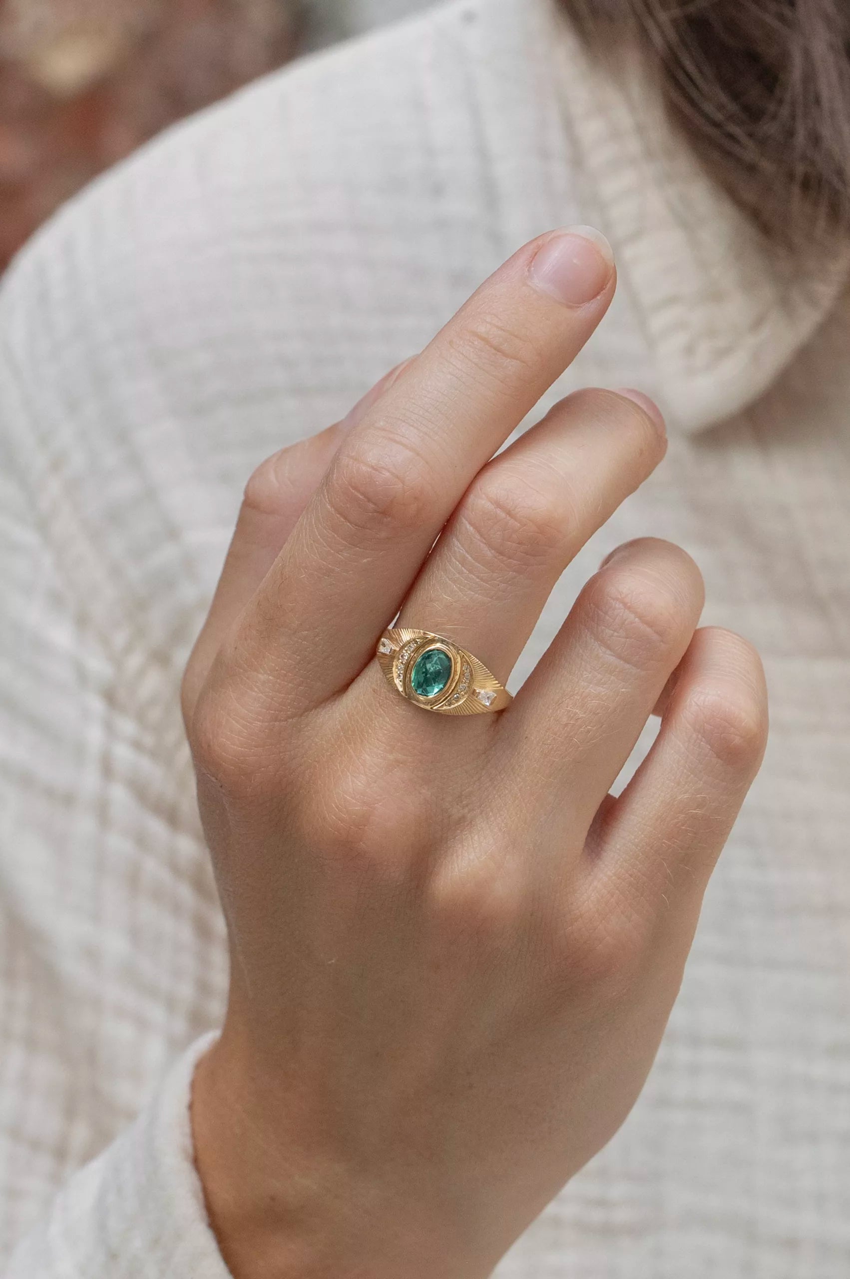 CELINE DAOUST | Blue Tourmaline & Diamond Moons Ring