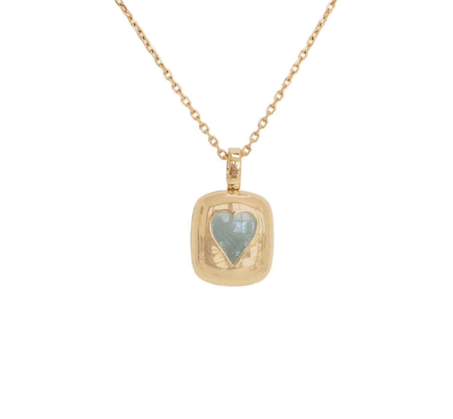 CELINE DAOUST | AQUAMARINE MINI LOCKET & HEART CHAIN NECKLACE
