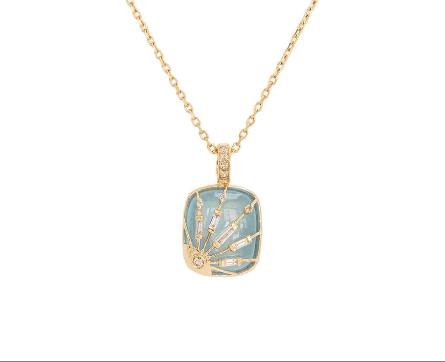 CELINE DAOUST | AQUAMARINE MINI LOCKET & HEART CHAIN NECKLACE
