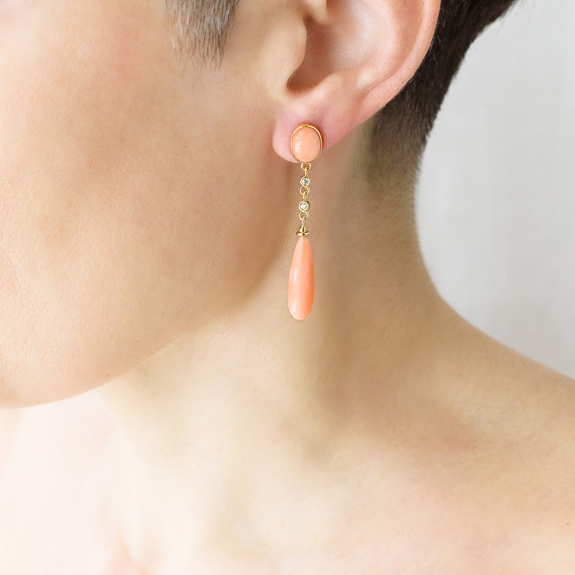 CHRISTINA SOUBLI | Drop earrings with rose corals & diamonds