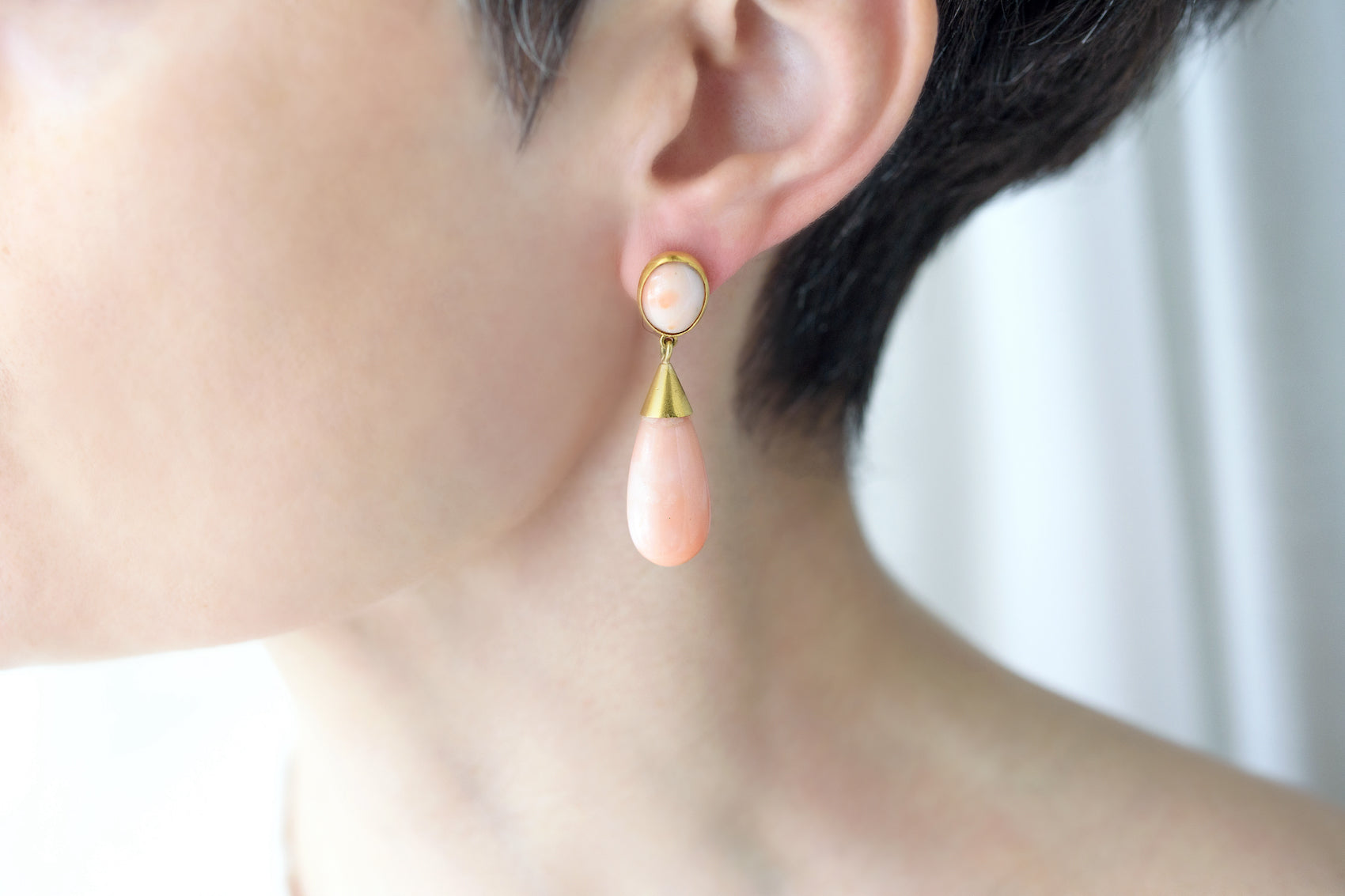 CHRISTINA SOUBLI | Drops earrings with rose coral
