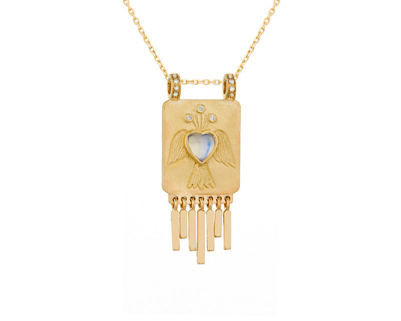 CELINE DAOUST | Heart Moonstone Solid gold plate & Diamonds Necklace
