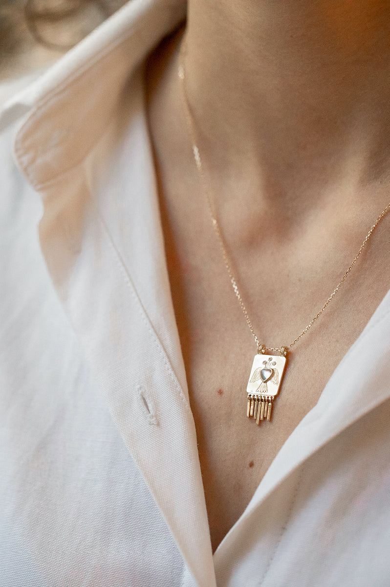 CELINE DAOUST | Heart Moonstone Solid gold plate & Diamonds Necklace