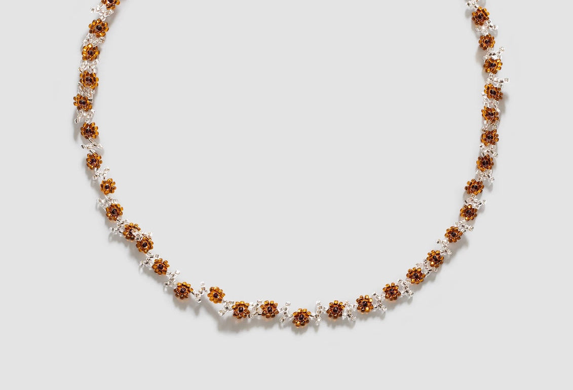 PURA UTZ | BROWN FLOWER NECKLACE