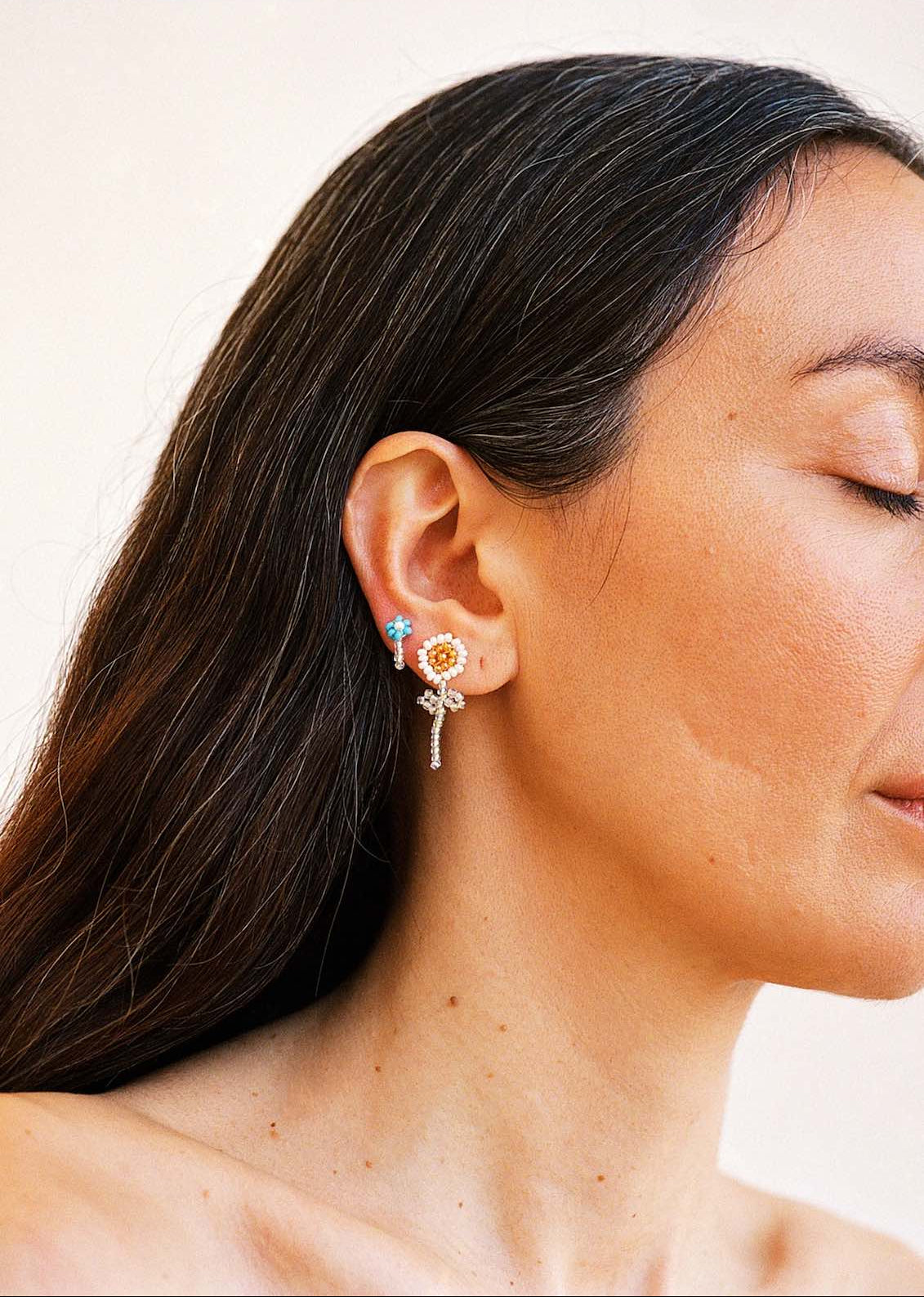 PURA UTZ | BLUE FLOWER STICK EARRINGS