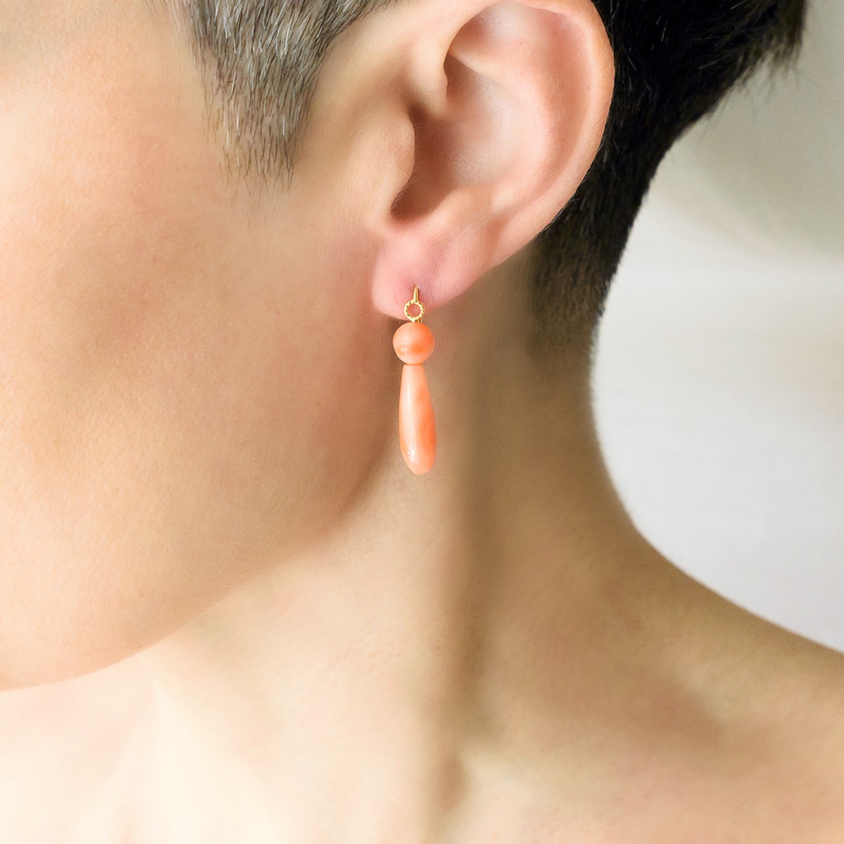 CHRISTINA SOUBLI | Drop earrings with rose corals
