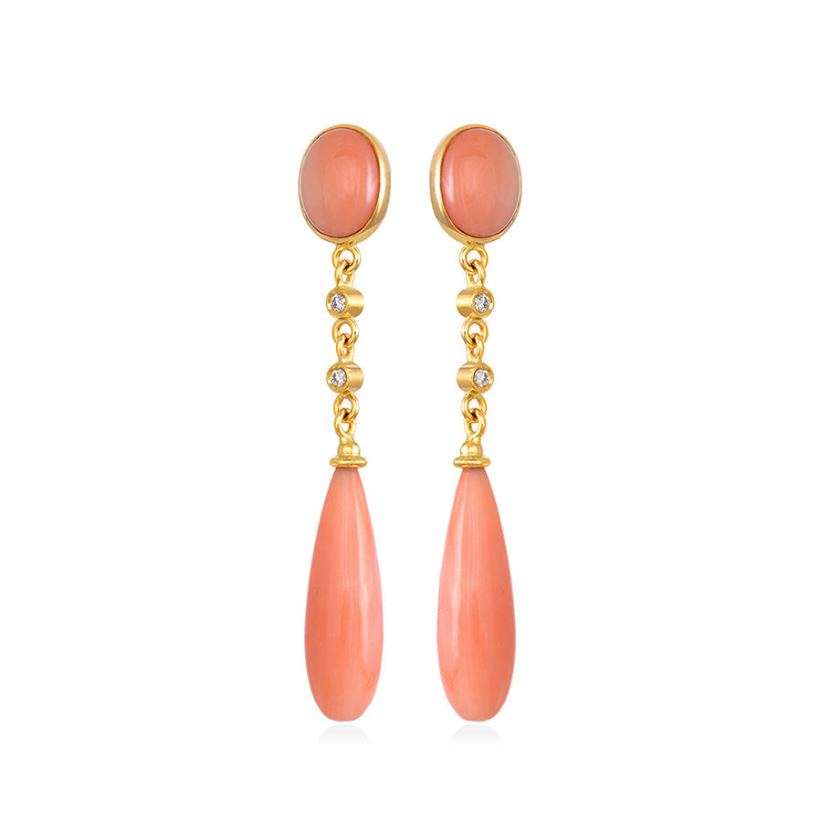 CHRISTINA SOUBLI | Drop earrings with rose corals & diamonds
