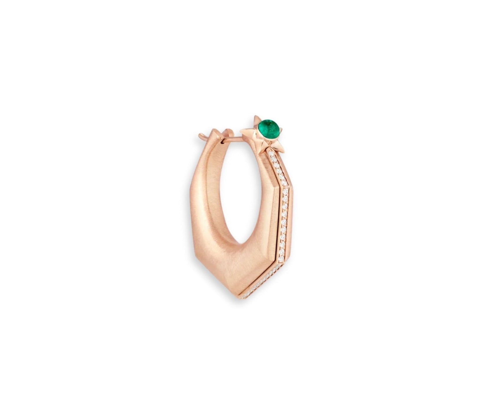 MARIE LICHTENBERG | Baba large rose gold earrings with diamonds and emerald