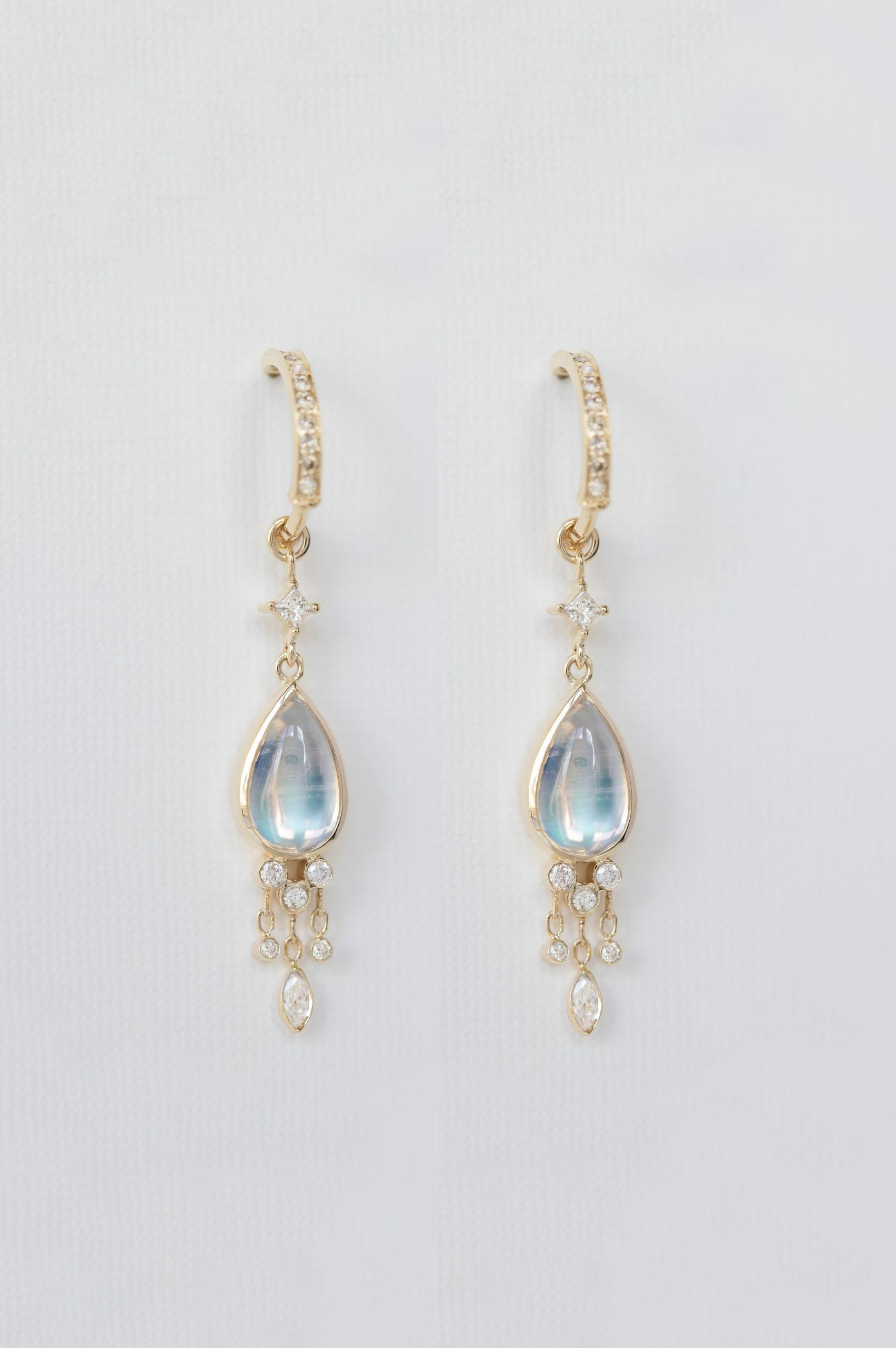 CELINE DAOUST | MOONSTONE PEAR & DANGLING DIAMONDS EARRINGS