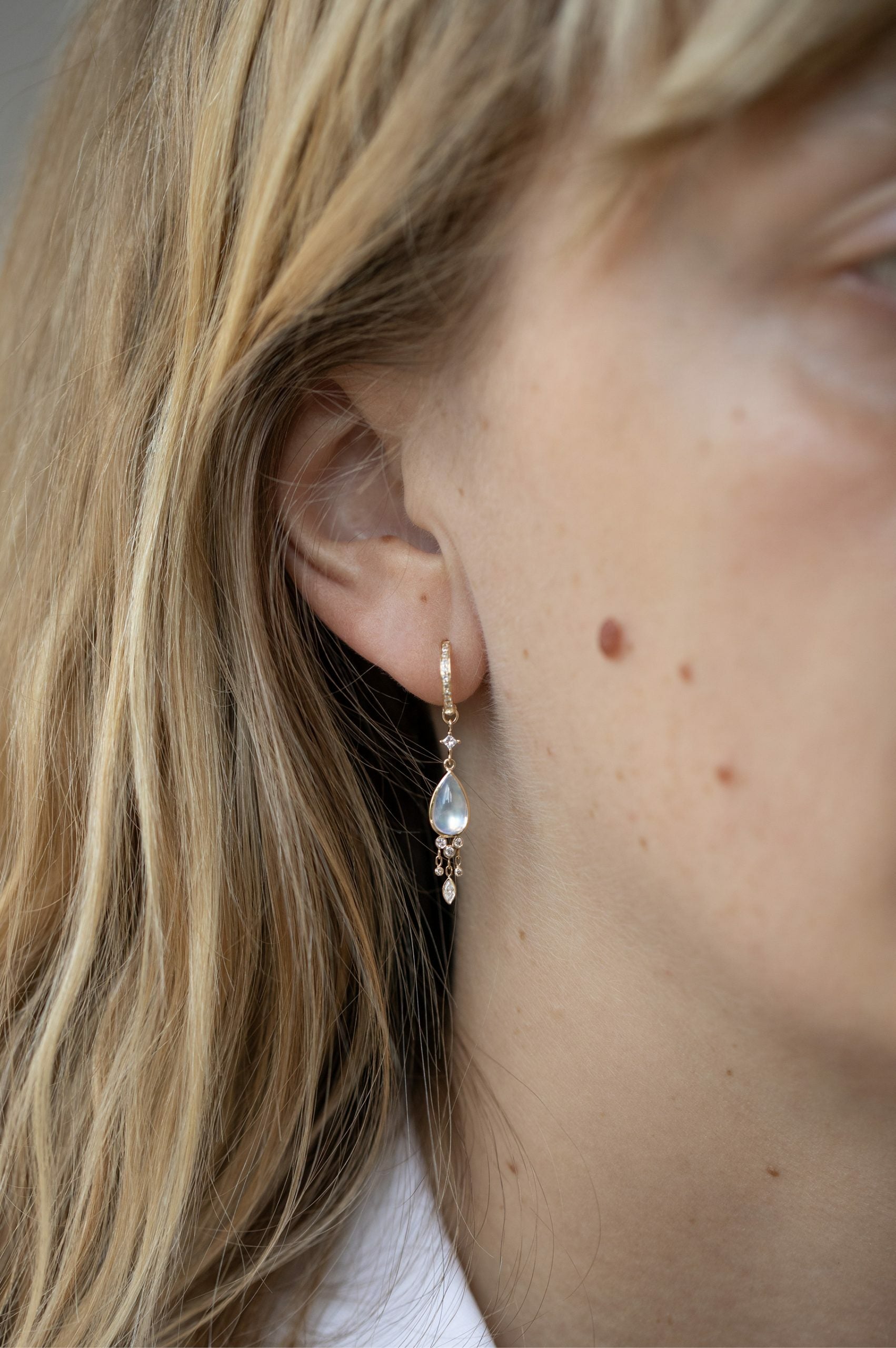 CELINE DAOUST | MOONSTONE PEAR & DANGLING DIAMONDS EARRINGS
