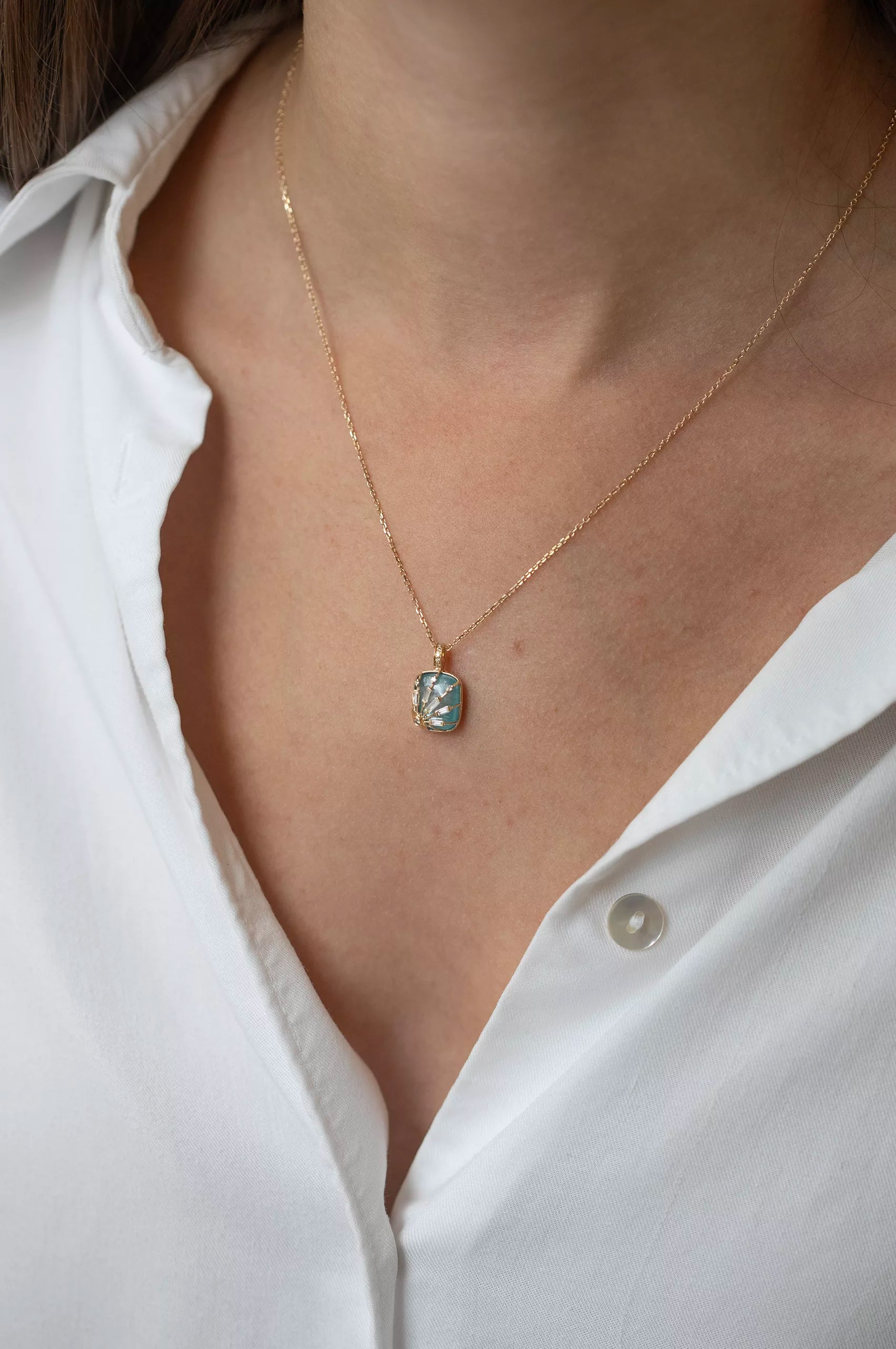 CELINE DAOUST | AQUAMARINE MINI LOCKET & HEART CHAIN NECKLACE