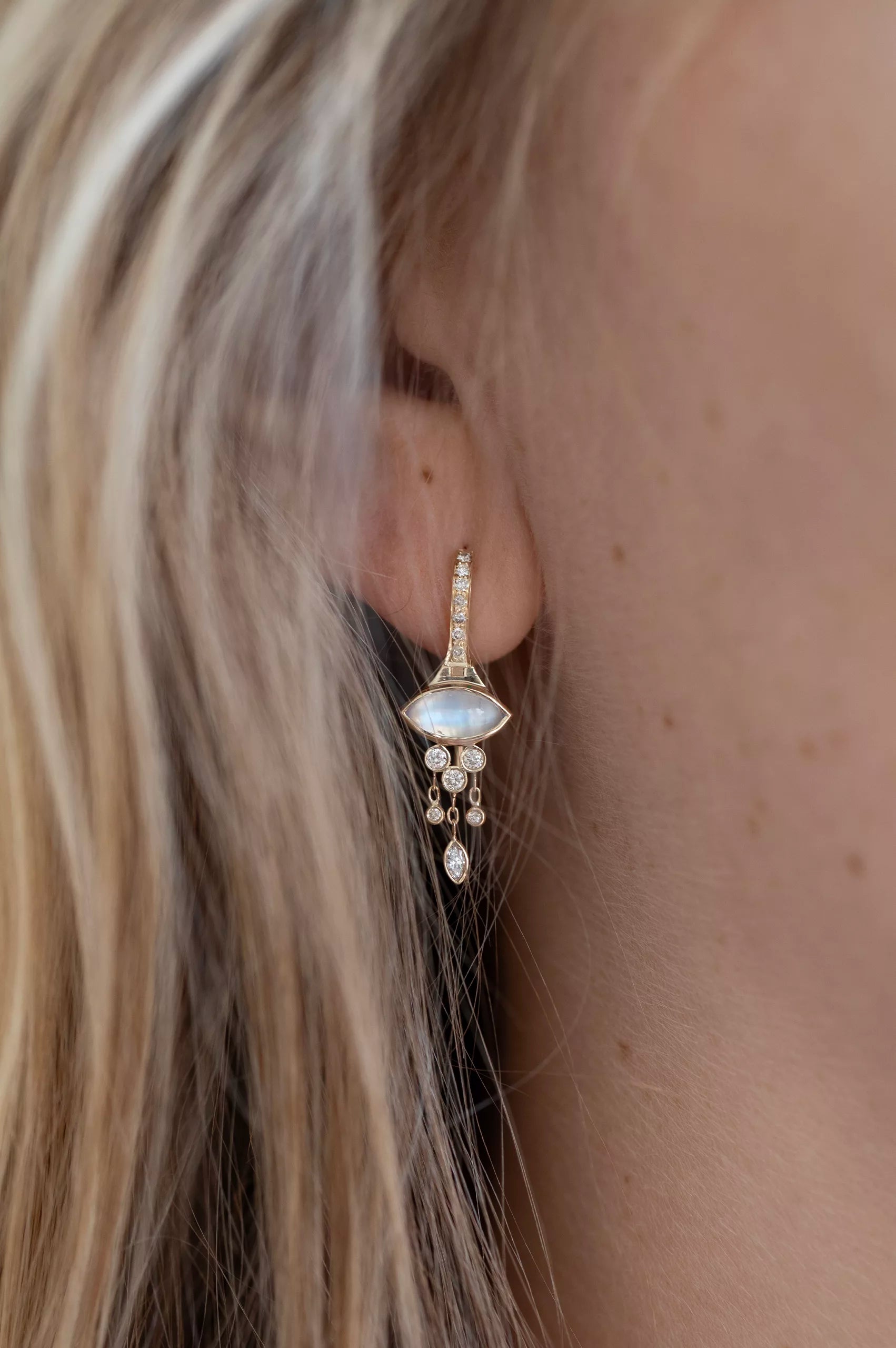 CELINE DAOUST | Moonstone marquise & diamonds earrings