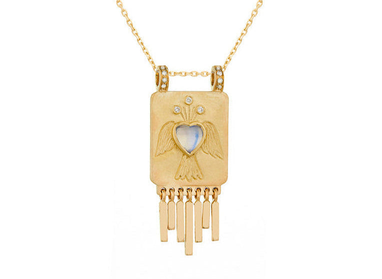 CELINE DAOUST | Heart Moonstone Solid gold plate &amp; Diamonds Necklace
