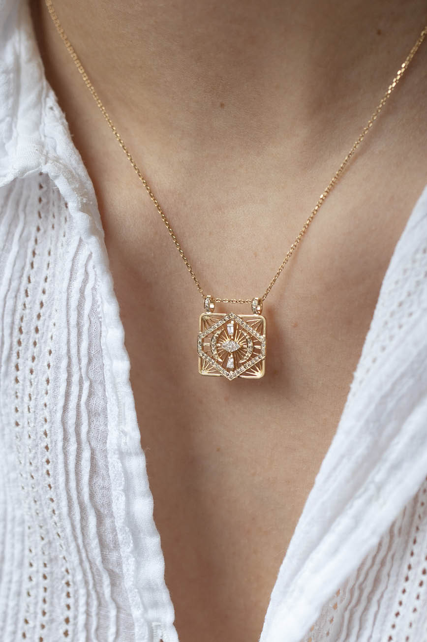 CELINE DAOUST | LOSANGE DIAMONDS & MOONS RECTANGLE CHAIN NECKLACE