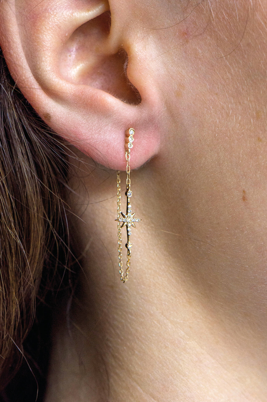 CELINE DAOUST | North star and diamonds long chain earrings