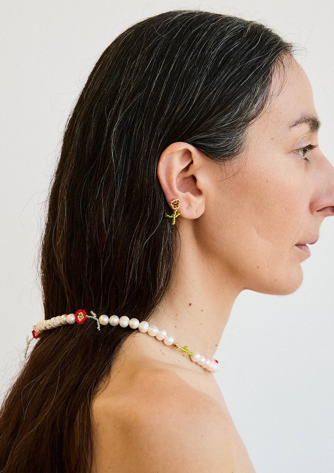 PURA UTZ | BROWN FLORECITA STICK EARRINGS