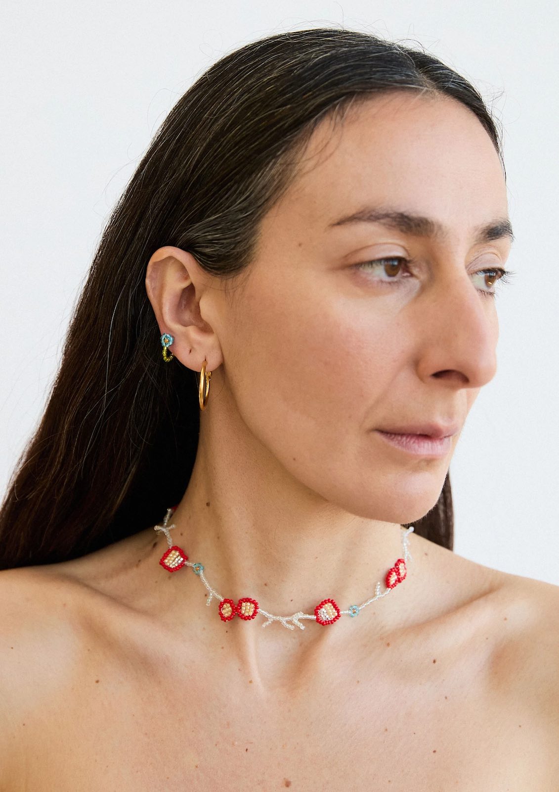 PURA UTZ | BLUE FLOR HUGGIE EARRINGS