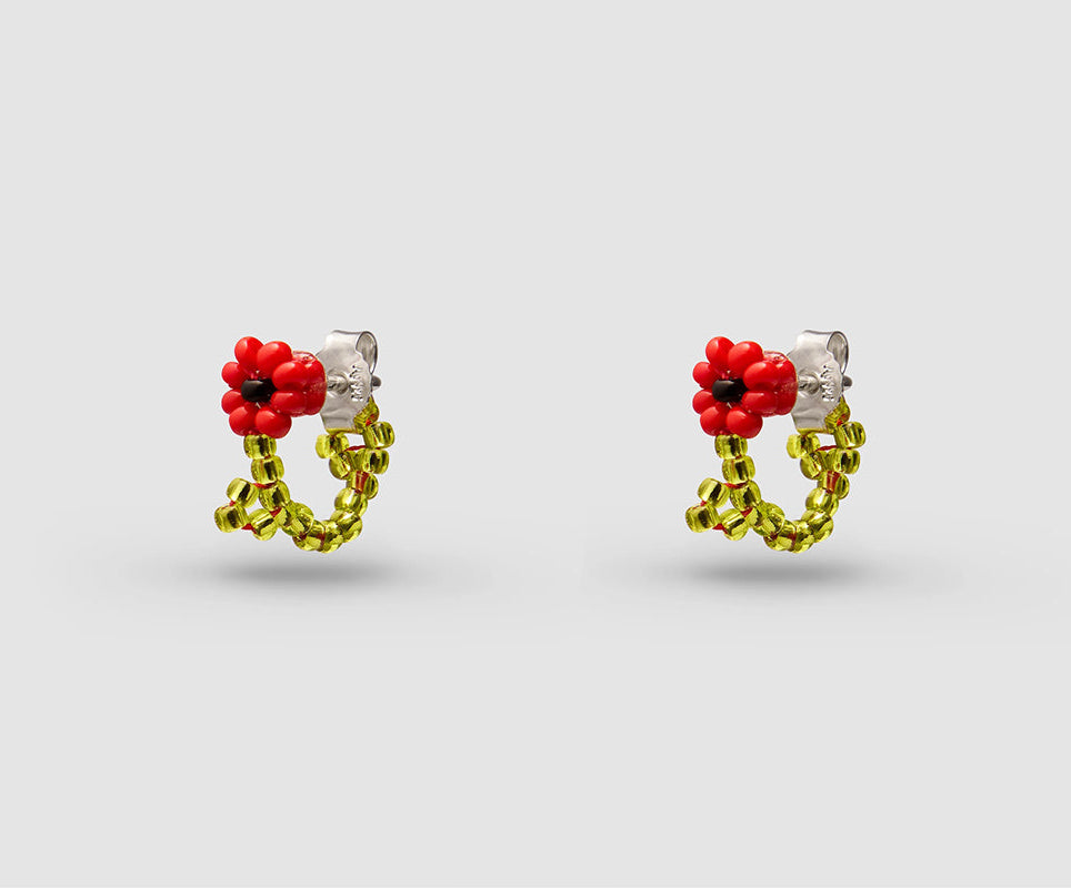 PURA UTZ | RED FLOR HUGGIE EARRINGS