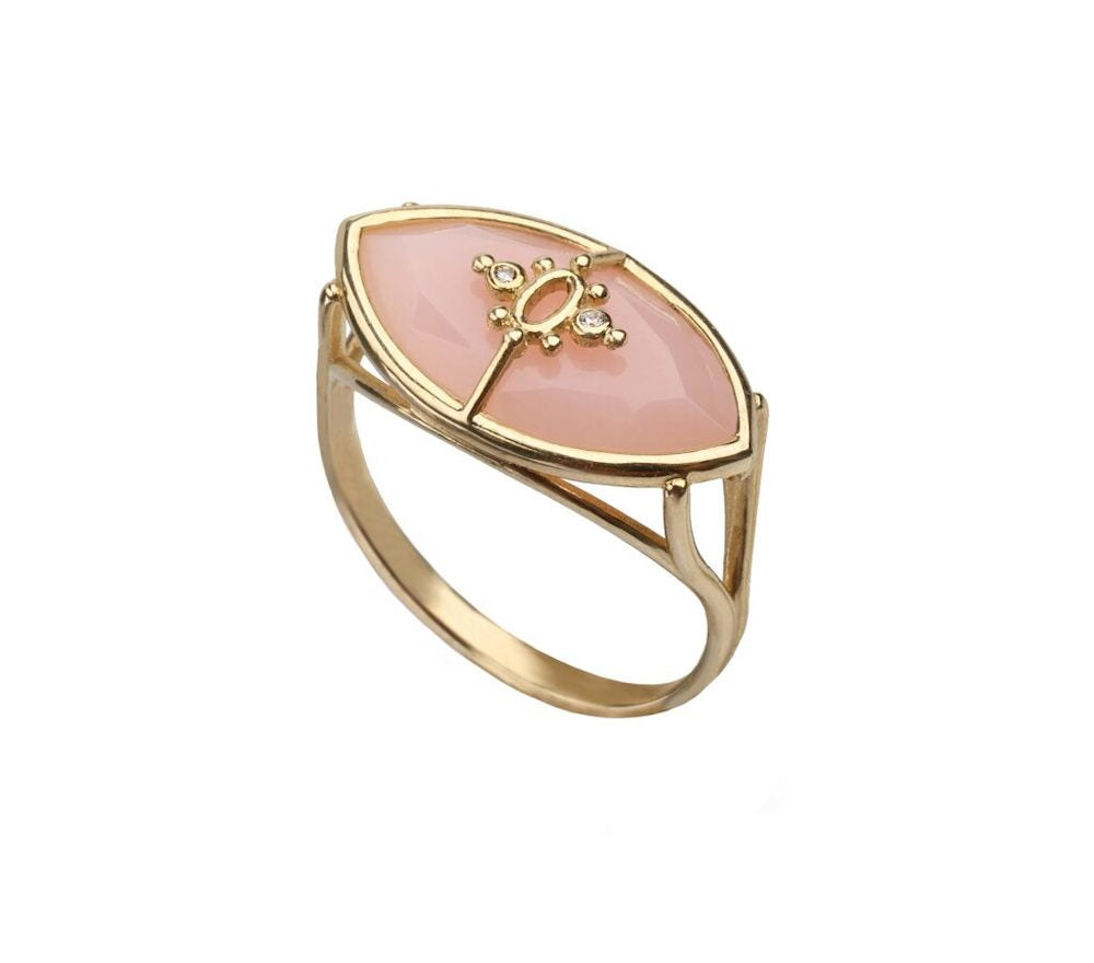 DANAI GIANNELLI | PARADISO PERDUTO – Solid Gold Eye Ring, Pink Opal & Diamonds