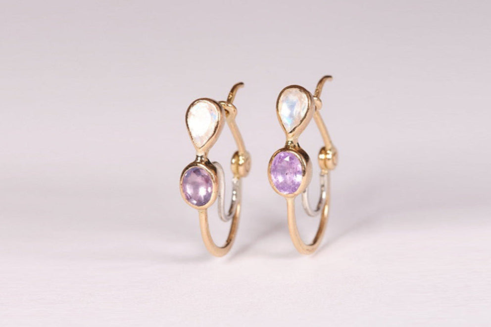 Dorette | Moonstone and purpe sapphire earrings