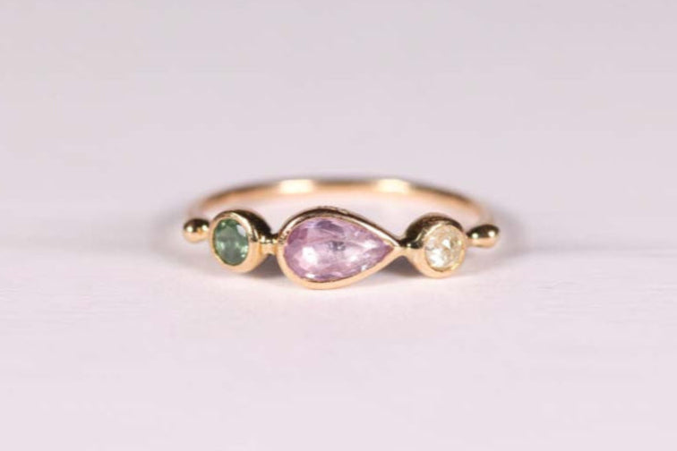 Dorette | Purple and green tourmaline ring with yellow diamond