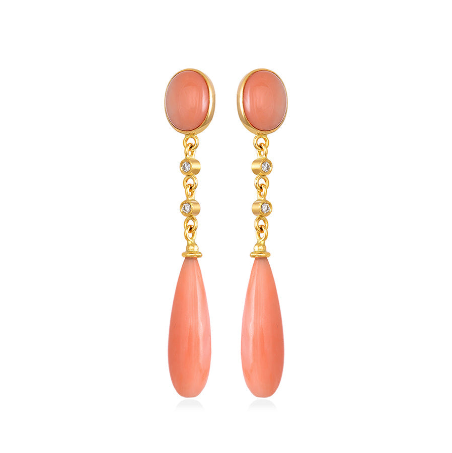 CHRISTINA SOUBLI | Drop earrings with rose corals &amp; diamonds