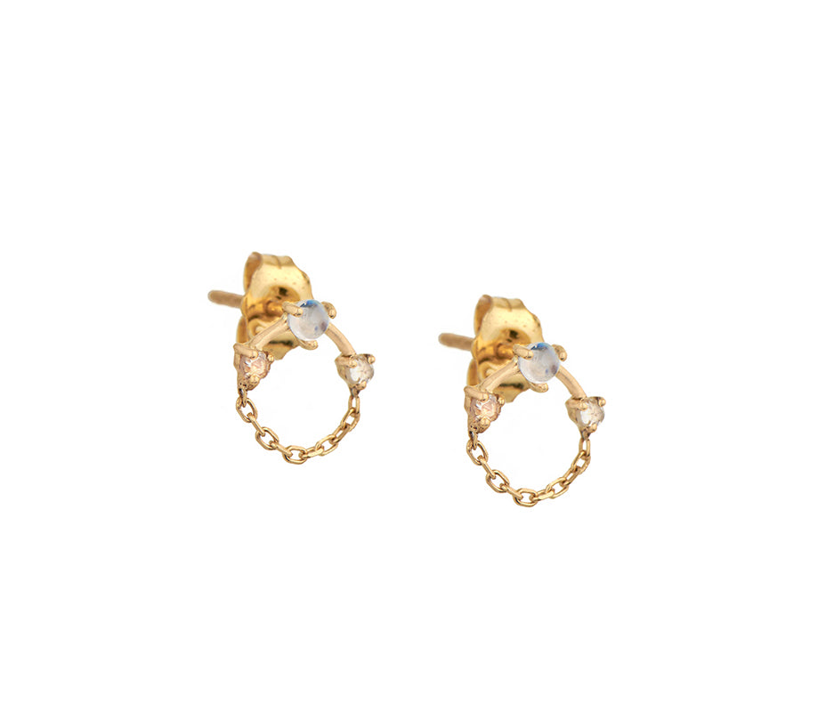 CELINE DAOUST | Moonstone & diamonds with chain earrings