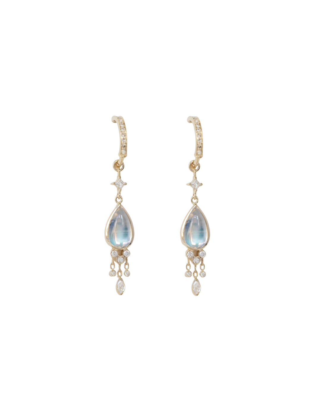 CELINE DAOUST | MOONSTONE PEAR & DANGLING DIAMONDS EARRINGS