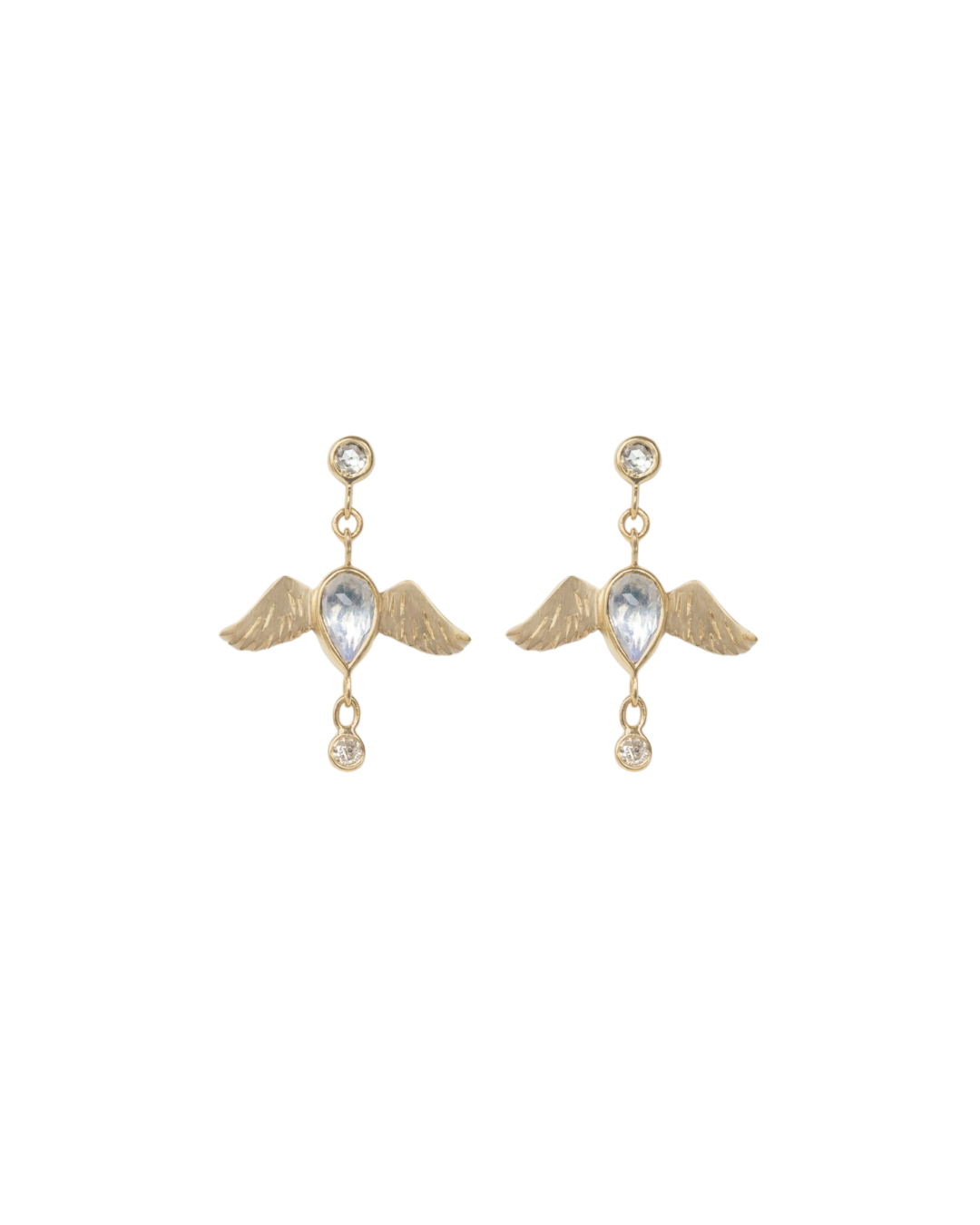 CELINE DAOUST | Pear Moonstone Bird & Diamonds Earrings