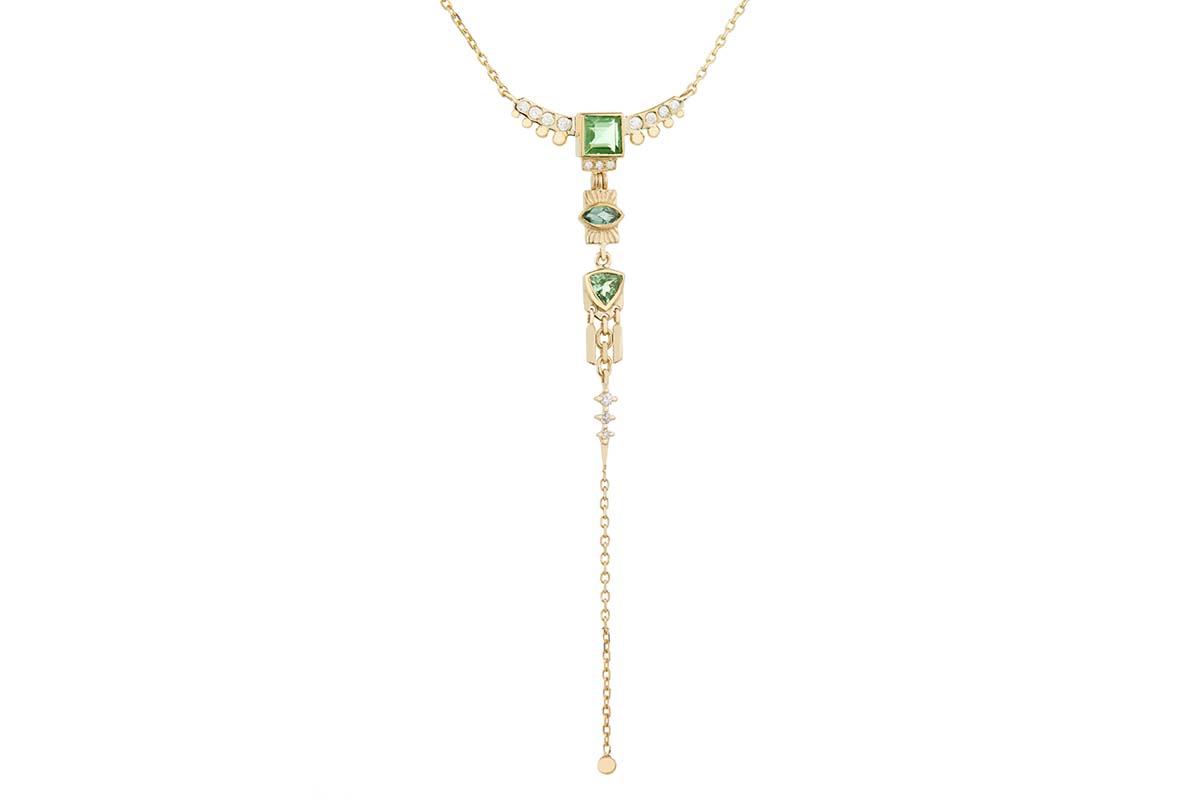 CELINE DAOUST | Green tourmaline and diamonds lariat totem necklace