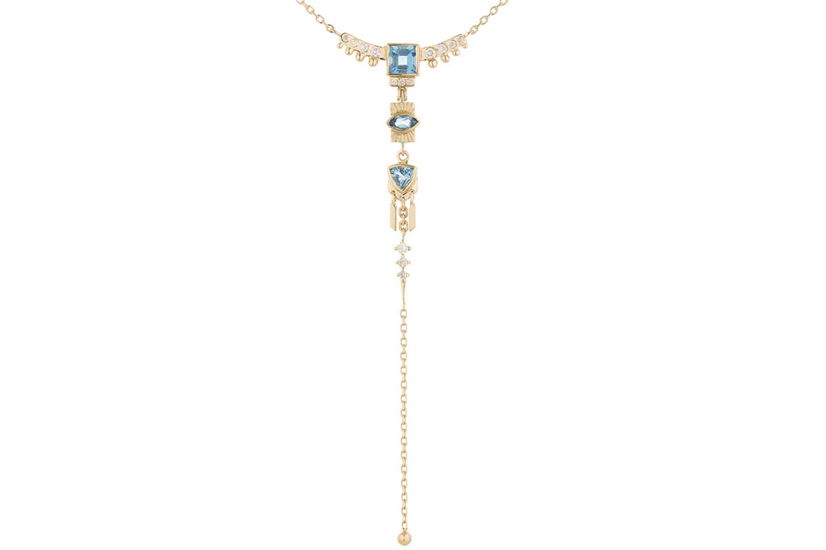 CELINE DAOUST | Aquamarine and diamonds lariat totem necklace