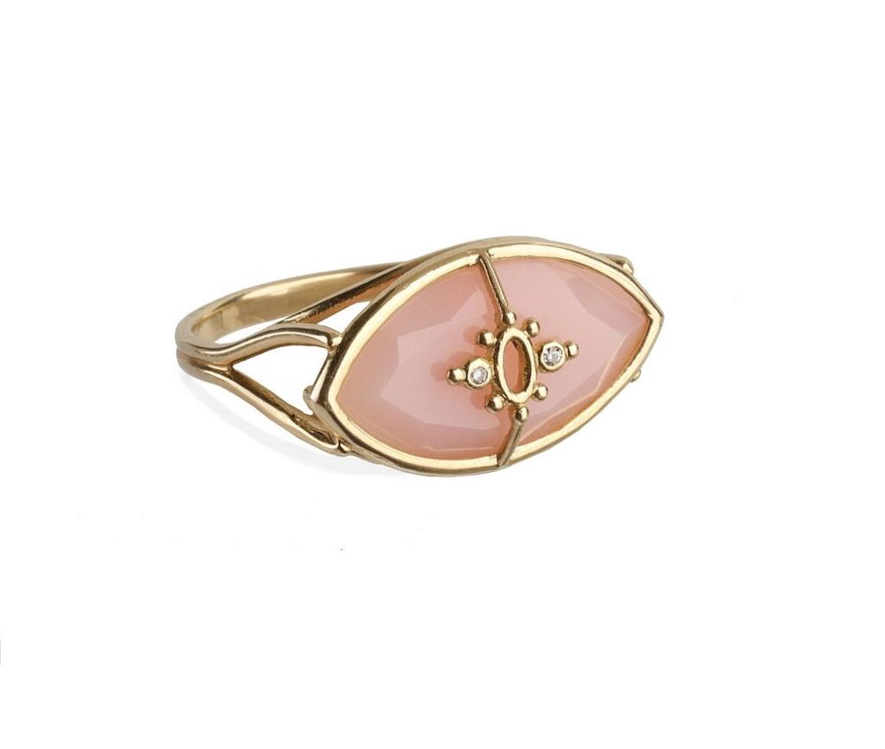 DANAI GIANNELLI | PARADISO PERDUTO – Solid Gold Eye Ring, Pink Opal & Diamonds