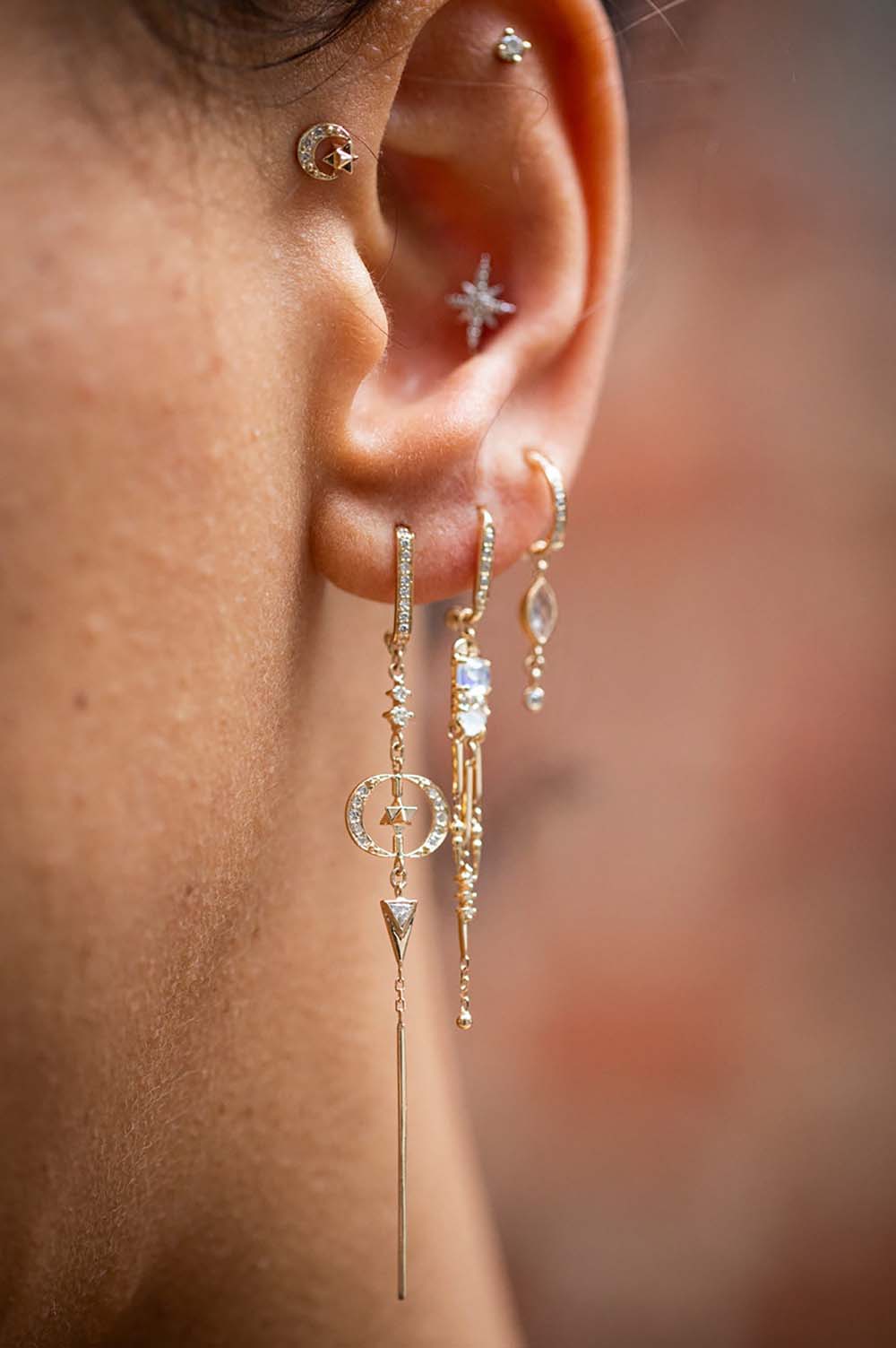 CELINE DAOUST | Moon diamonds merkabah long earrings